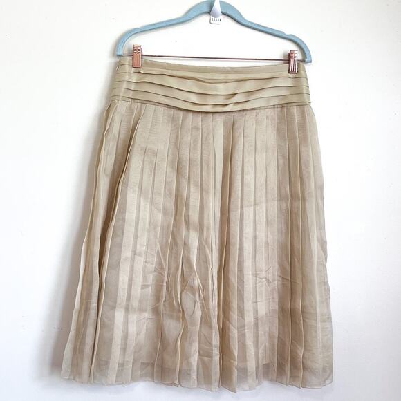 Vintage 90s Y2K Robert Rodriguez Silk Pleated Skirt Size 8 Tan Fairy Chiffon - Picture 2 of 8
